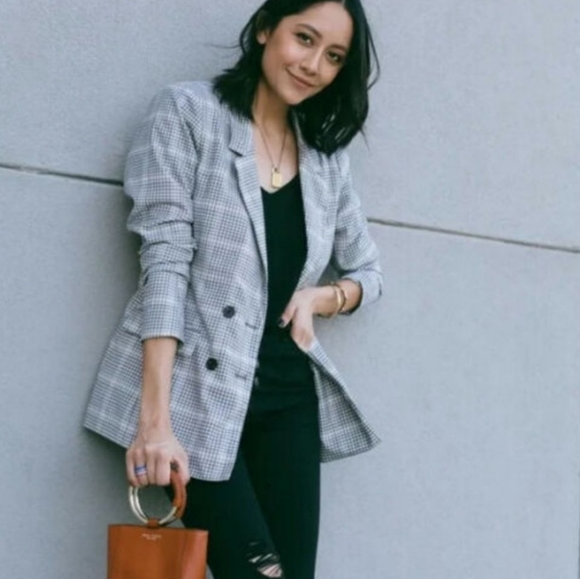 Abercrombie & Fitch Jackets & Blazers - Abercrombie & Fitch Double Breasted Plaid Blazer Women's XL Black White Office